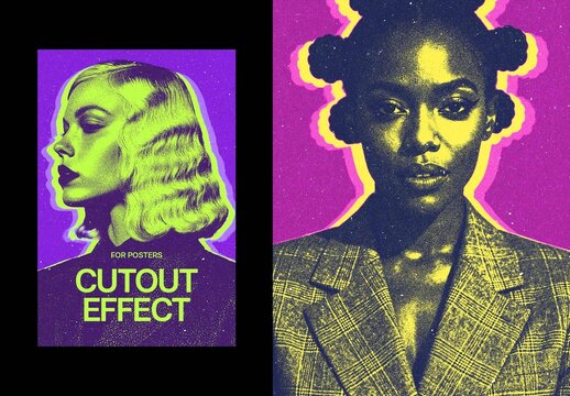 Vintage Cutout Poster Photo Effect Mockup