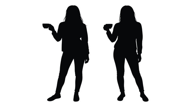 Two women silhouetted each holding a mobile phone facing slightly different angles