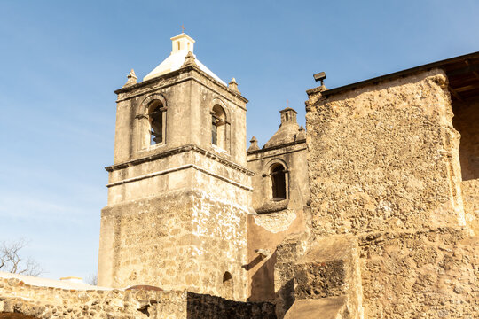 Exterior of the church at Mission Concepci&oacute;n, building dedicated in 1755, at the San Antonio Missions National Park in San Antonio, Texas, USA.