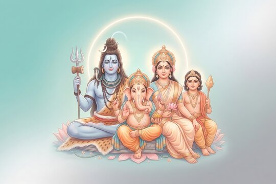 Shiv Parvati Ganesh Festival Photo &ndash; Divine Glow 4K Wallpaper