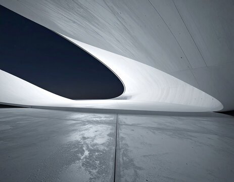 Abstract architectural space with smooth white curved surfaces and a dark void latest