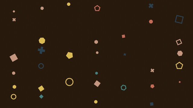 Colorful geometric shapes on dark background.