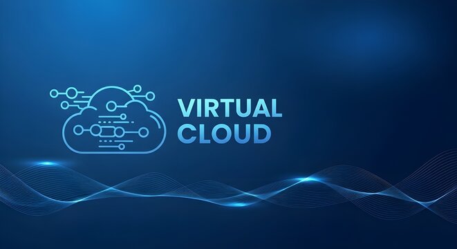 Digital cloud icon with network connections and abstract waves virtual technology