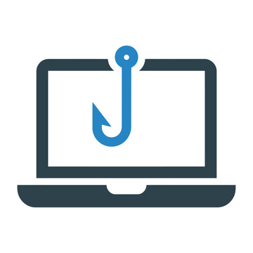 Vector of a computer screen with a fishing hook symbolizing online fishing or cyber fishing activity