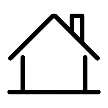 Vector of a simple house with a sloped roof and chimney in black outline style