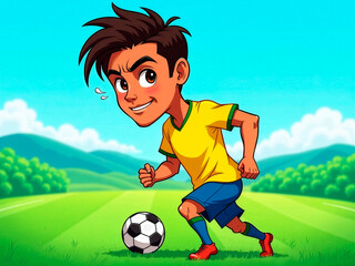 Obraz premium Brazilian player in a soccer stadium with brazilian flag