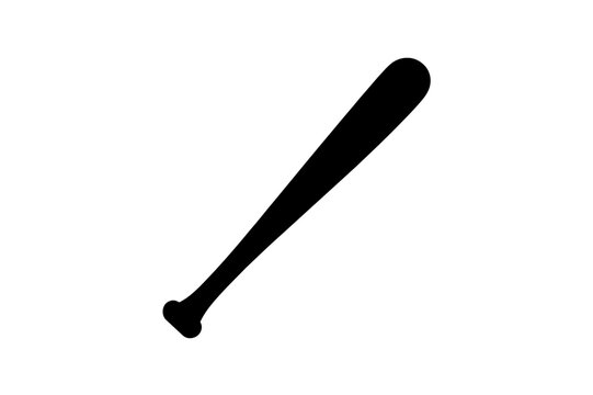 Baseball bat icon with a simple black silhouette, representing sports and games. featuring sport, game, equipment with white and isolated elements