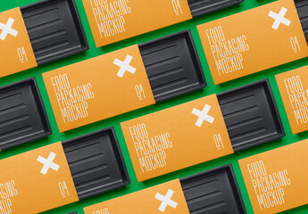 Food Tray Box and Container Packaging Mockup with Editable Background
