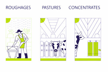 Illustration depicting roughages pastures and concentrates in animal agriculture © MSTShikha