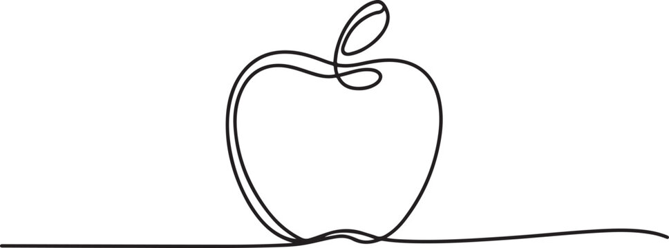 Apple fruit in continious line art drawing style. one line Icon drawing