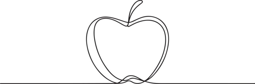 Apple fruit in continious line art drawing style. one line Icon drawing
