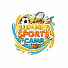 Fototapeta premium Vibrant Summer Sports Camp Vector Illustration with Various Athletic Equipment