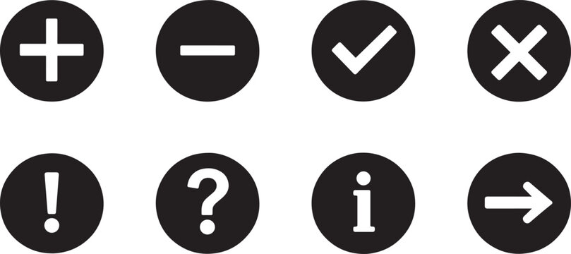 Positive and negative icon set with plus minus symbols for rating, feedback, math and UI concepts