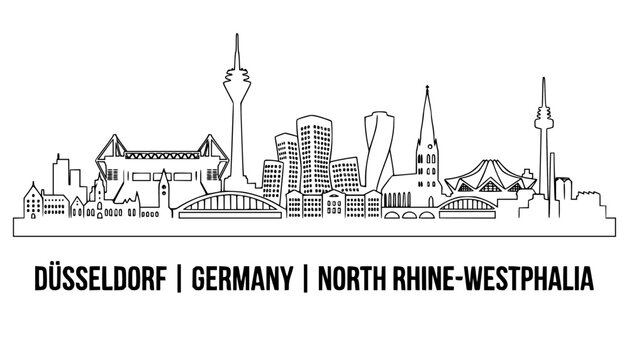 Germany, with the Rhine River flowing through the skyline,  north Rhine-Westphalia skyline art line  