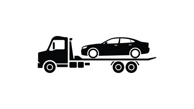 car carrier tow truck transporting vehicle silhouette auto transport service flatbed trailer black and white minimal illustration