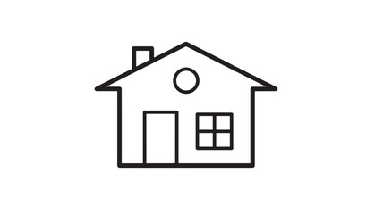 Fototapeta premium House icon with simple line drawing of a home with a chimney, door, window, and circular detail. featuring building, dwelling, residence with
