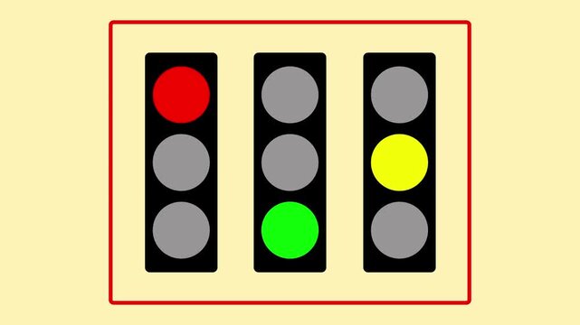 Traffic lights of Red,Yellow & Green for Stop, Ready & Go sign. 4K animation video on black background. 4K,....