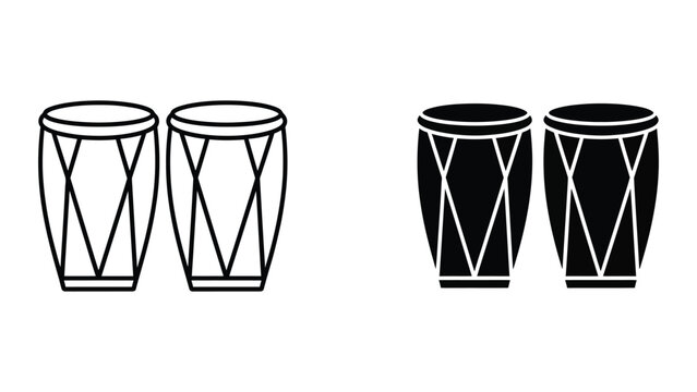 Two pairs of conga drums depicted in contrasting visual styles