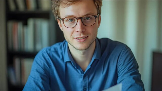 Smiling intellectual reading letter.