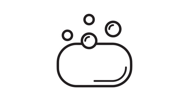 Soap bar icon with bubbles, clean symbol for hygiene, cleansing, and washing, simple line art graphic