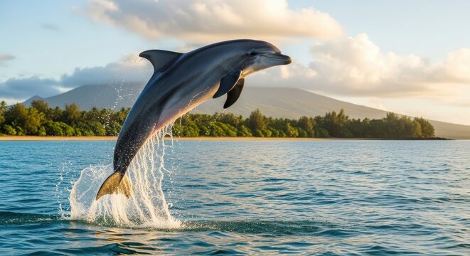 Dolphin Jumping Out of Ocean Water.