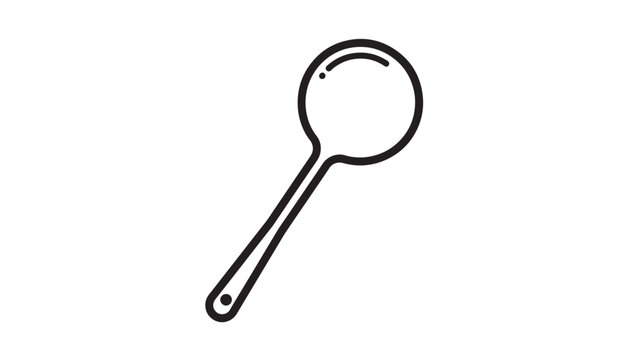 Ladle simple black outline icon with a long handle and rounded bowl for kitchen and cooking representation on white.