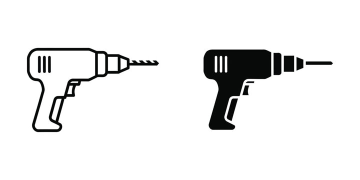 Comparison of a standard drill and a cordless drill in black and white outline