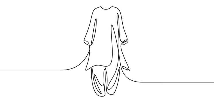 Simple black line art drawing of a traditional Indian kurta and salwar set, presented in a minimalist style