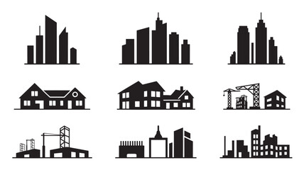 Fototapeta premium Architecture silhouette icon set with city and houses