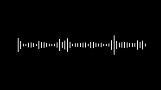 Audio waveform visualizer, white sound wave animation, black background, audio spectrum equalizer, music frequency bars, digital sound wave visualization, seamless loop 4k video