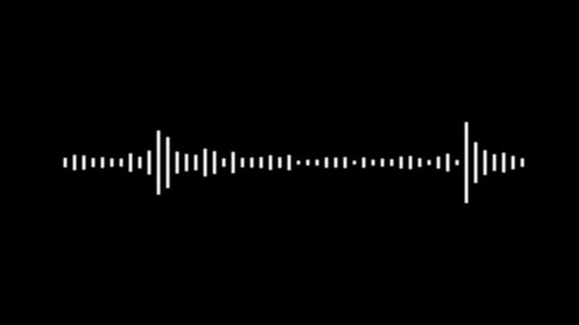 Sound wave visualizer, white audio waveform spectrum, black background, music equalizer animation, frequency bars motion, digital sound effect, seamless loop 4k video