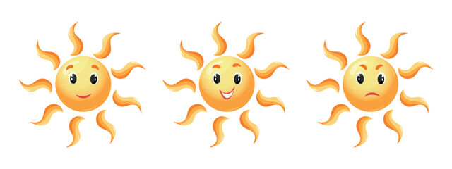 Fototapeta premium Cartoon sun characters with different emotions for kids education