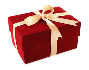 Fototapeta premium Red gift box with bow isolated on white