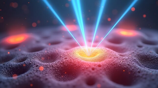 Abstract Visualization of Laser Beams Penetrating a Textured Surface Emitting Vibrant Colors