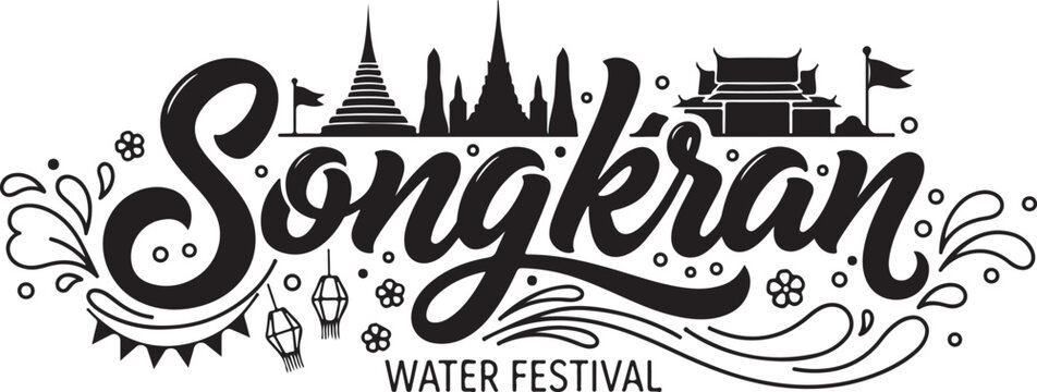 Songkran water festival logo with silhouettes