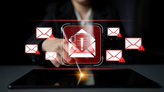 Digital Security Concept with Email Alerts and Cyber Risk Icons Displayed on Tablet, Representing Modern Technology and Data Protection in Business Environment Sigmoid