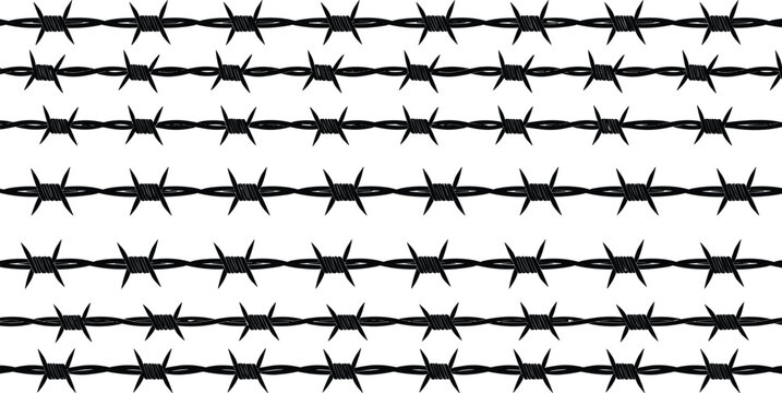 Set of black barbed wire silhouettes for prison security fence border protection military zone restriction and criminal justice system graphic design elements