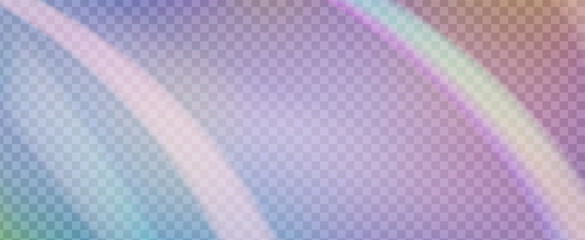 Obraz premium Iridescent Prism Background. Rainbow Light Leak Effect. Sunburst Through A Glass Lens With Bokeh Streaks And Hologram Flare. Iridescent Crystal Prism Background With Light.