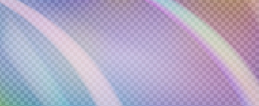 Iridescent Prism Background. Rainbow Light Leak Effect.  Sunburst Through A Glass Lens With Bokeh Streaks And Hologram Flare. Iridescent Crystal Prism Background With Light.