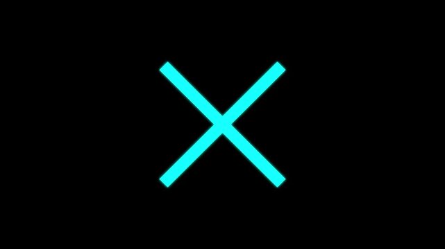 Prohibition and Error Cross Animation Showing cyan X Symbol with Clean Minimal Style, diagonal cross on black background, 4k video