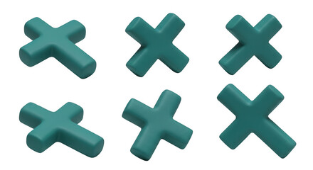 Fototapeta premium turquoise 3d crosses in various angles on white backdrop spiritual or religious themes