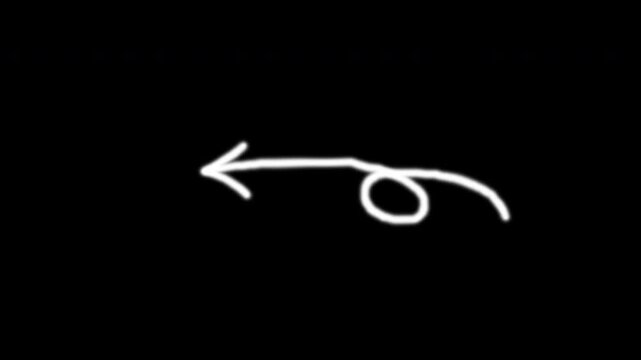 Doodle hand-drawn arrow direction spiral sketch pointer left for indicating paths, flow, or movement in presentations and videos.
