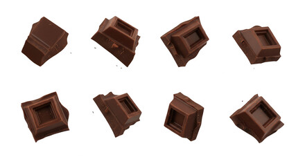 Fototapeta premium chocolate chunks levitating in mid air on a white background food and snacks for confectionery advertisement and culinary projects