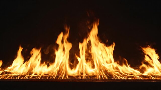 Vibrant orange flames burning brightly in darkness.