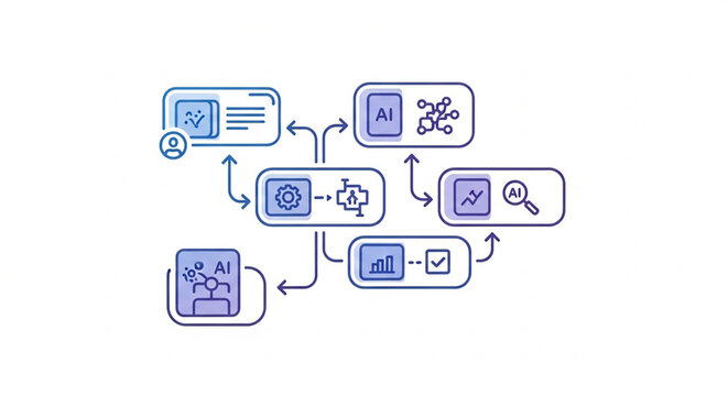 A vector graphic illustration of an artificial intelligence workflow diagram