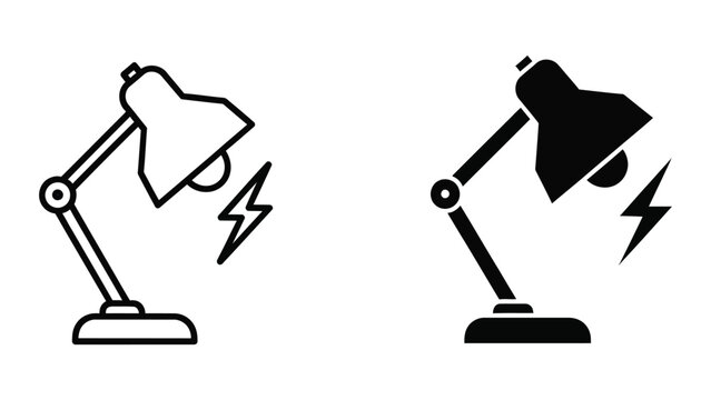 Comparison of functioning and malfunctioning desk lamps with electrical issues illustrated