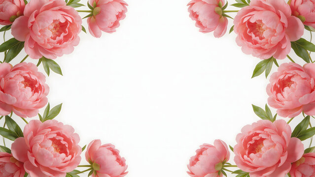 Pink peony flowers on white background