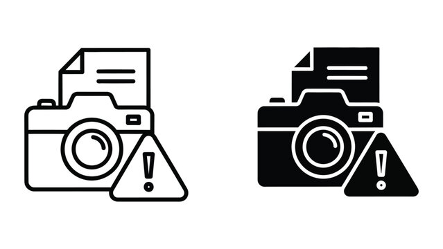 Warning icons on cameras with document overlays indicate alerts or notifications