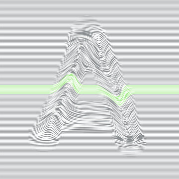 Stylized letter A formed by wavy horizontal lines with a green band, creating a 3D wave distortion effect and modern typographic abstraction.