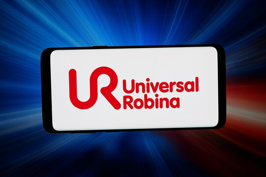 Stuttgart, Germany - 03-26-2026: In this photo illustration, the logo of company Universal Robina Corporation (URC) is displayed on a smartphone in front of abstract background on computer screen.